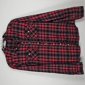 Women's Maurices Large Classic Red & Black Plaid Long Sleeve Flannel Shirt T2